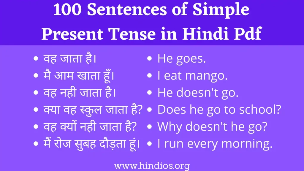 100 Sentences of Simple Present Tense in Hindi pdf